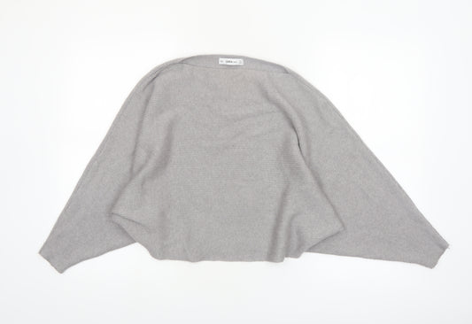 ZARA Women Grey Knit Boat Neck Relaxed Pullover Jumper L
