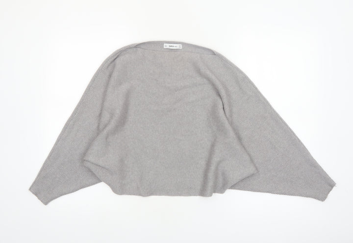 ZARA Women Grey Knit Boat Neck Relaxed Pullover Jumper L