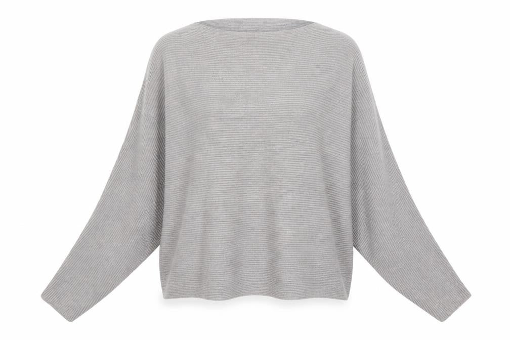 Front view of Zara Women Grey Knit Boat Neck Relaxed jumper L