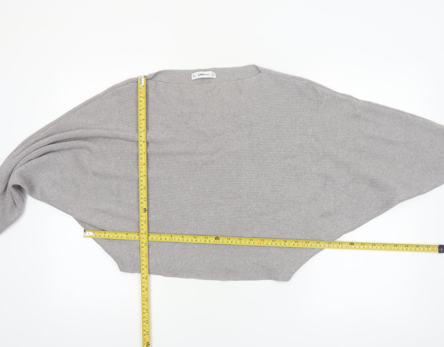 ZARA Women Grey Knit Boat Neck Relaxed Pullover Jumper L