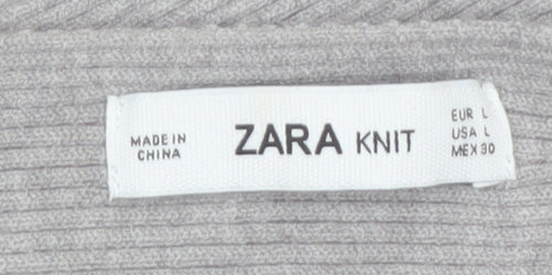 ZARA Women Grey Knit Boat Neck Relaxed Pullover Jumper L