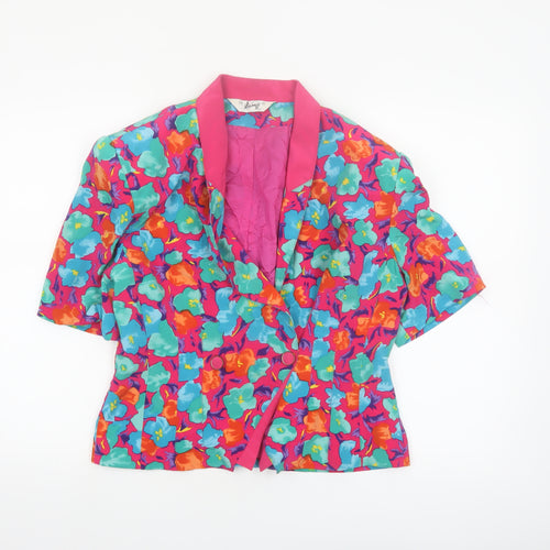 Whimsy Women Pink Floral Short Sleeve Double-Breasted Blazer UK 12