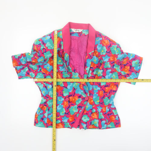 Whimsy Women Pink Floral Short Sleeve Double-Breasted Blazer UK 12