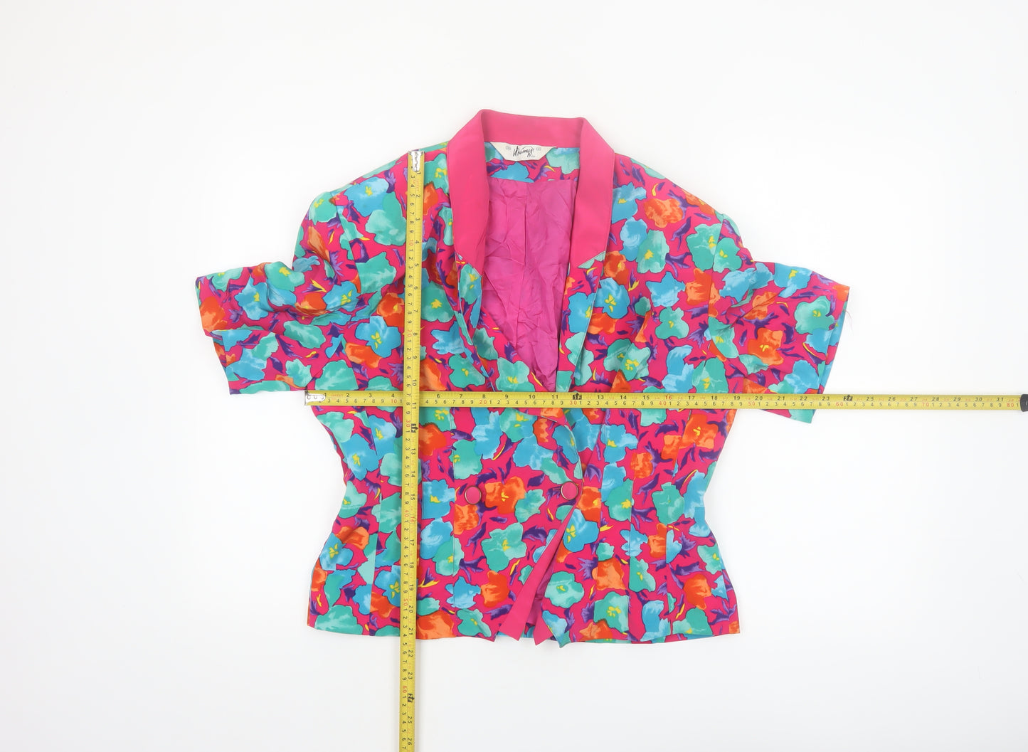 Whimsy Women Pink Floral Short Sleeve Double-Breasted Blazer UK 12