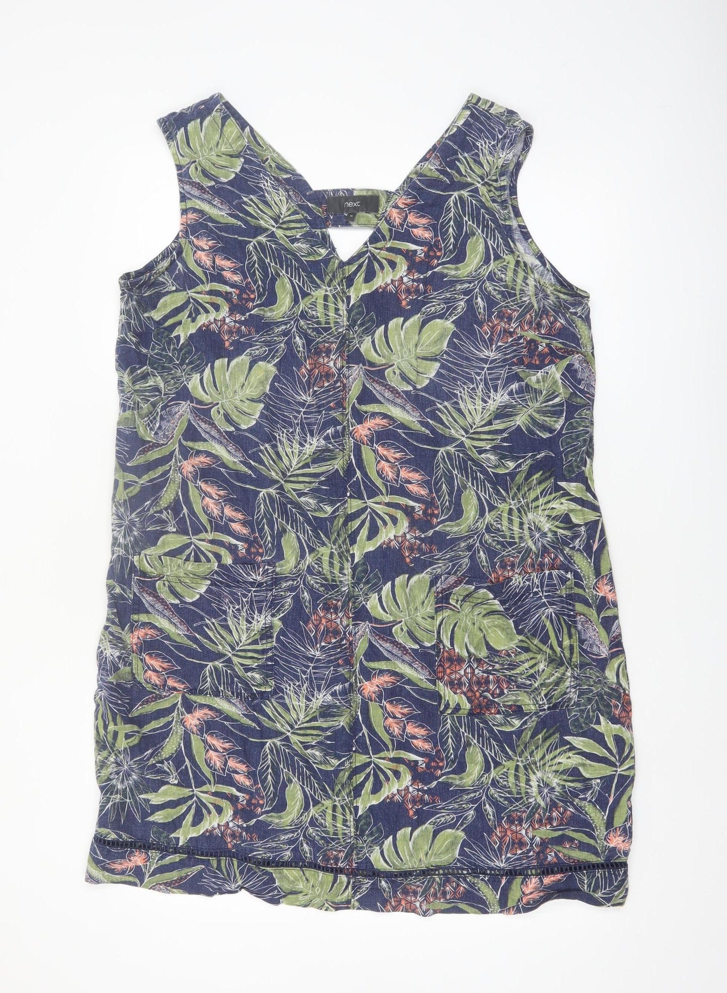 Next Women’s Multicoloured Linen Blend Tropical Shift Dress Size 16