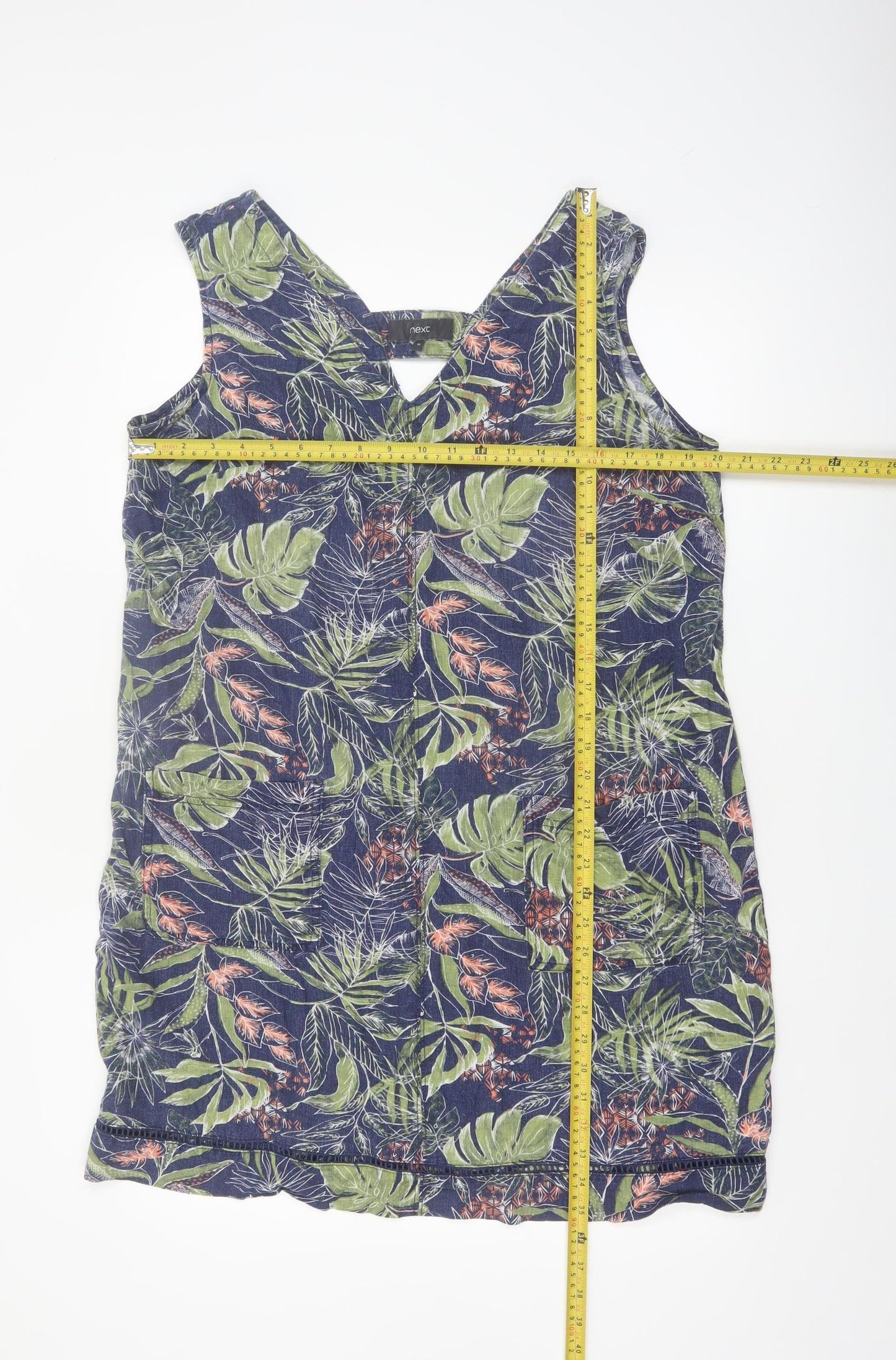 Next Women’s Multicoloured Linen Blend Tropical Shift Dress Size 16