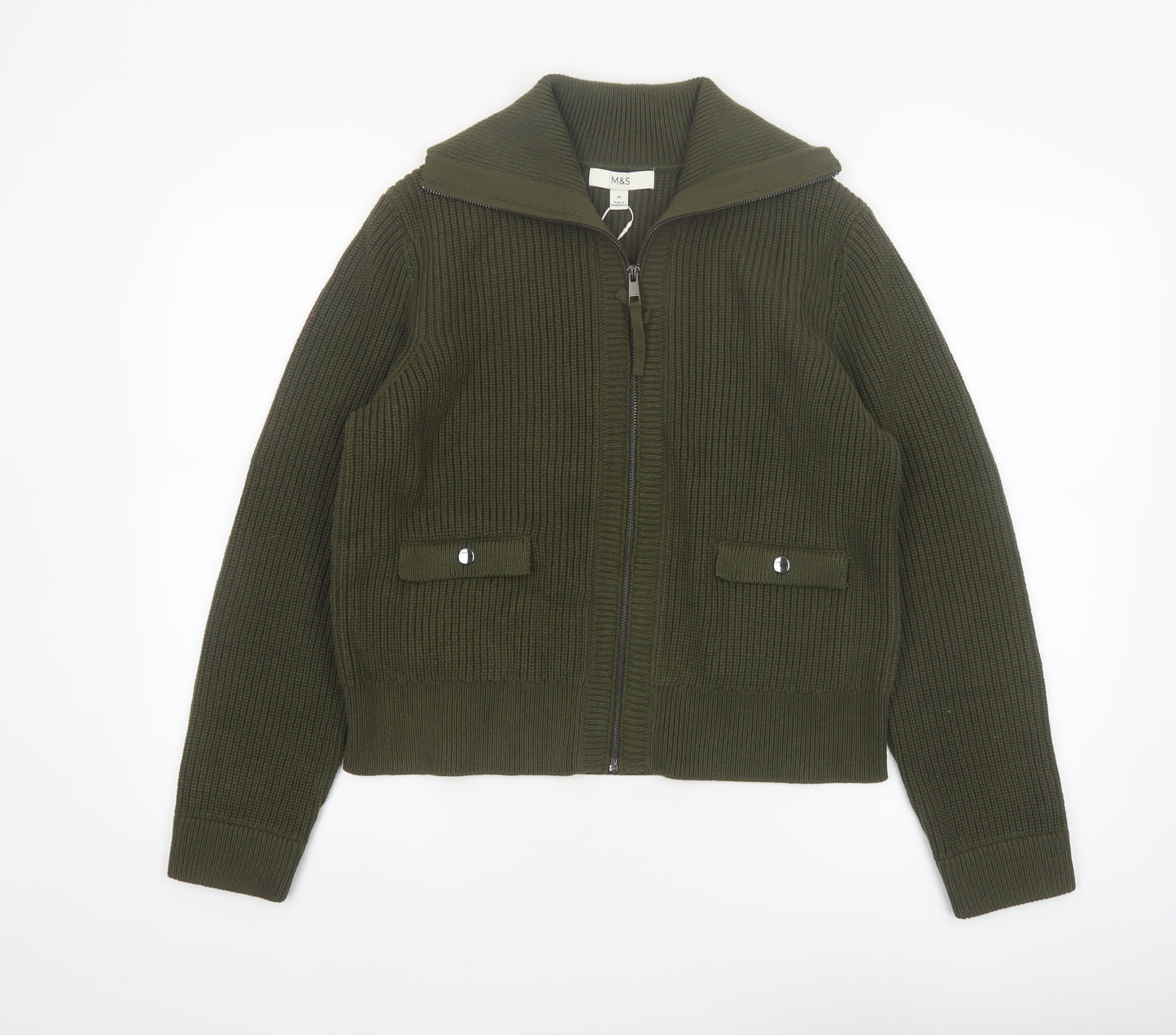 Marks and Spencer Women Green Full Zip Knit Jumper M