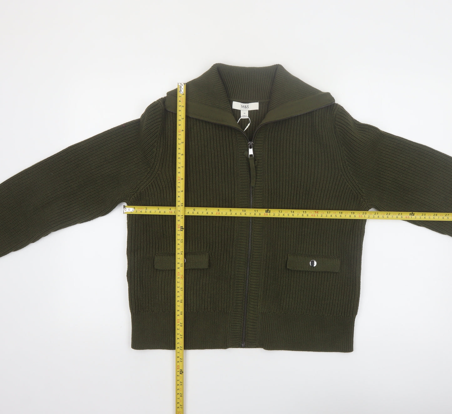 Marks and Spencer Women Green Full Zip Knit Jumper M