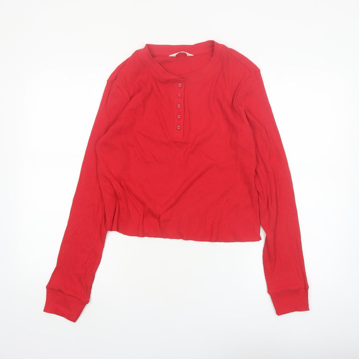 Marks and Spencer Women Red Long Sleeve Henley Pyjama Top Size 18