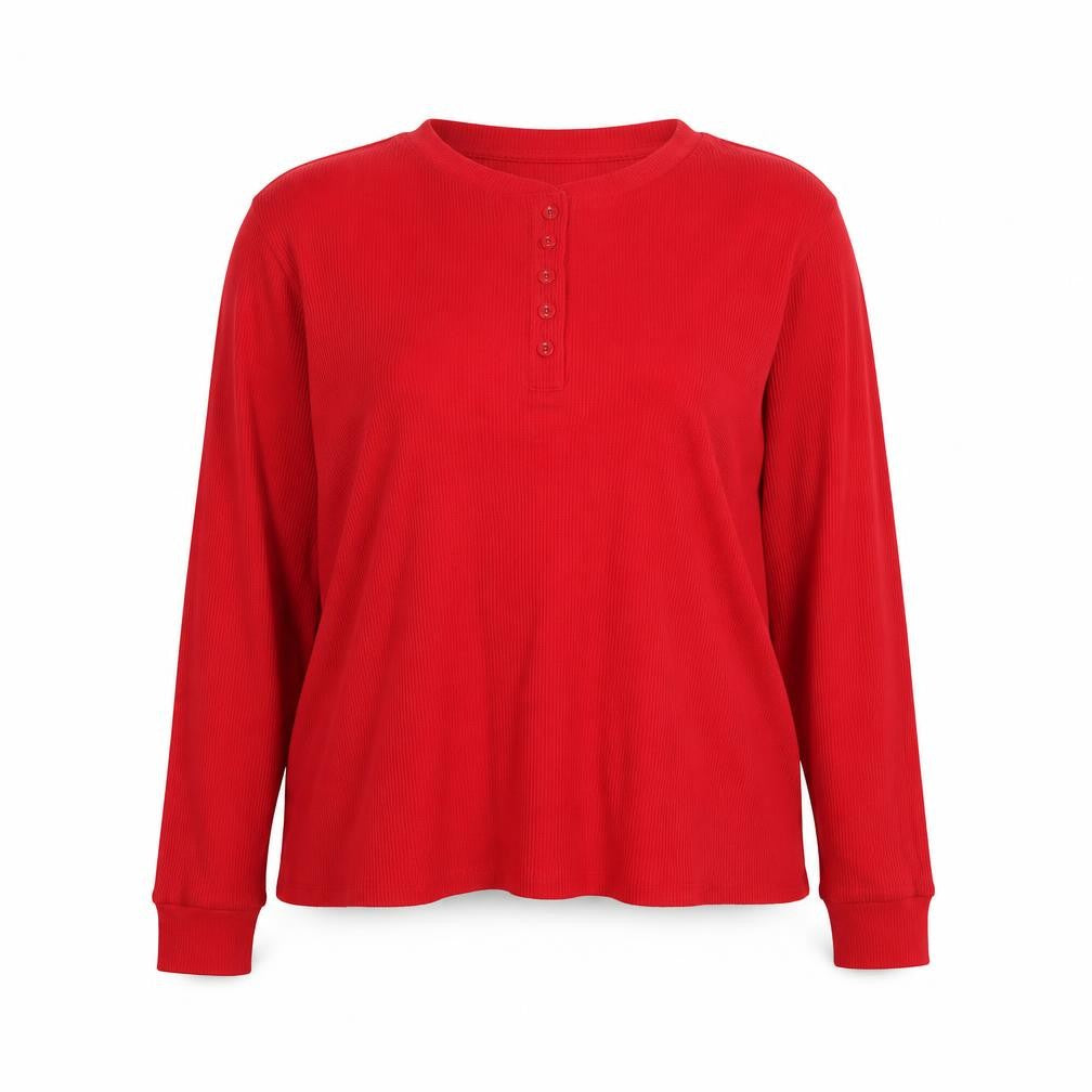 Marks and Spencer Women Red Long Sleeve Henley Pyjama Top Size 18