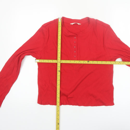 Marks and Spencer Women Red Long Sleeve Henley Pyjama Top Size 18