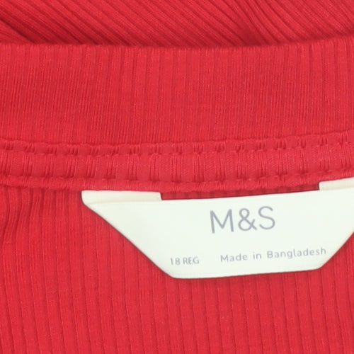 Marks and Spencer Women Red Long Sleeve Henley Pyjama Top Size 18