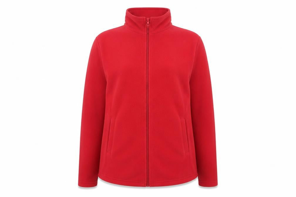 Front view of Janina Women Red Fleece Full Zip Jacket, size 14