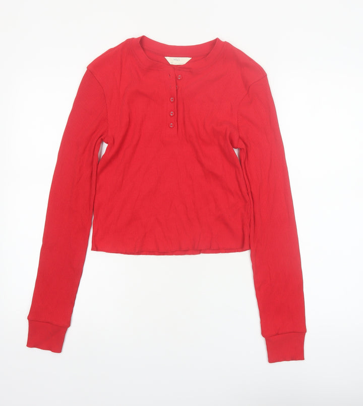 Marks and Spencer Womens Red Long Sleeve Henley Nightshirt Size 14