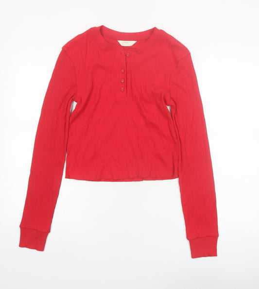 Marks and Spencer Womens Red Long Sleeve Henley Nightshirt Size 14