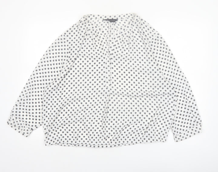 Dorothy Perkins Women's White Floral Blouse UK 18 3/4 Sleeve Tunic Top