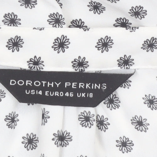Dorothy Perkins Women's White Floral Blouse UK 18 3/4 Sleeve Tunic Top