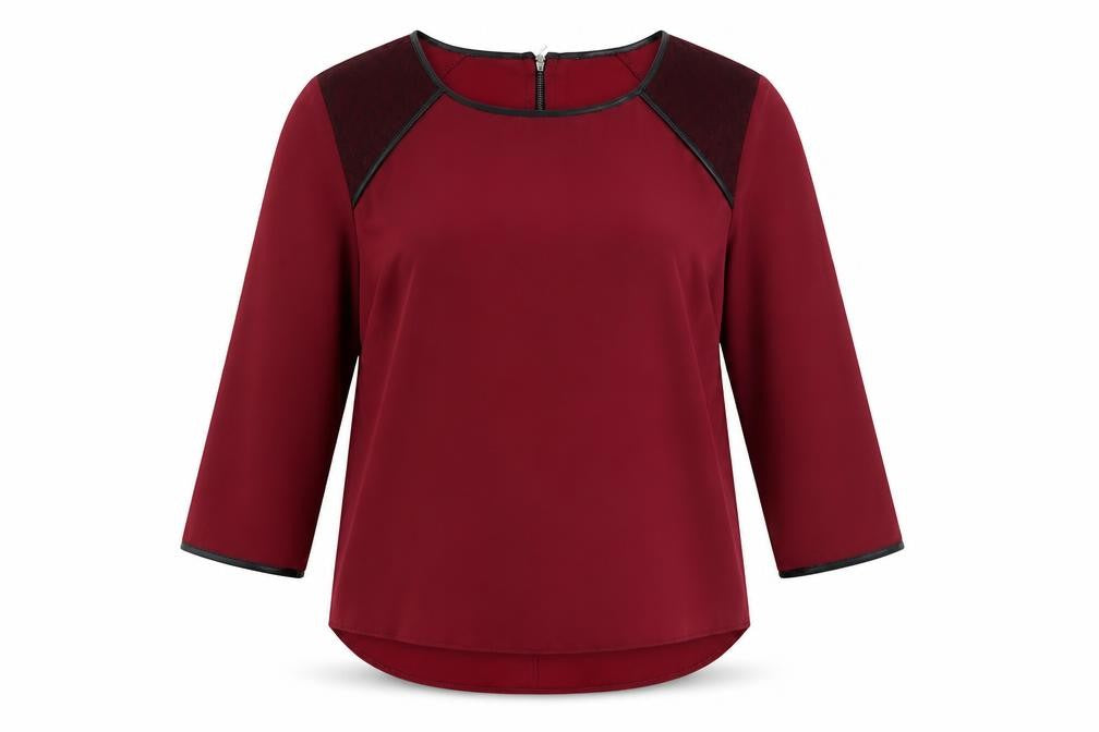 Front view of Star by Julien Macdonald Women's Red 3/4 Sleeve Blouse, size 16
