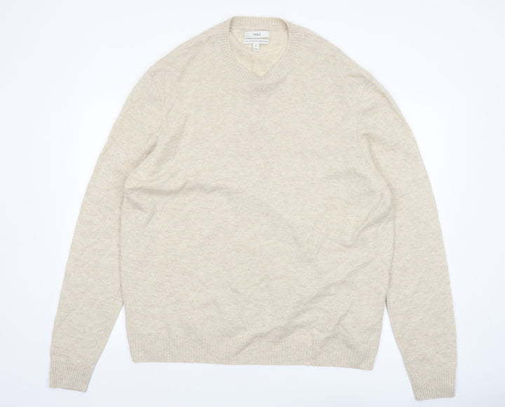 Marks and Spencer Men’s Beige Lambswool 2XL Crew Neck Jumper