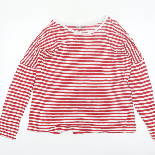 Jigsaw Women’s Red White Striped Cotton Long Sleeve Boat Neck Top M