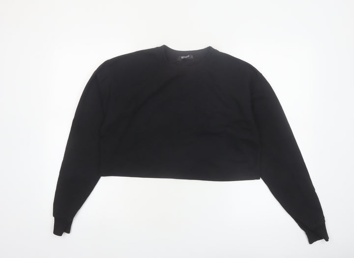 Missguided Women Black Cropped Long Sleeve Crew Neck Tall Size 10 Top