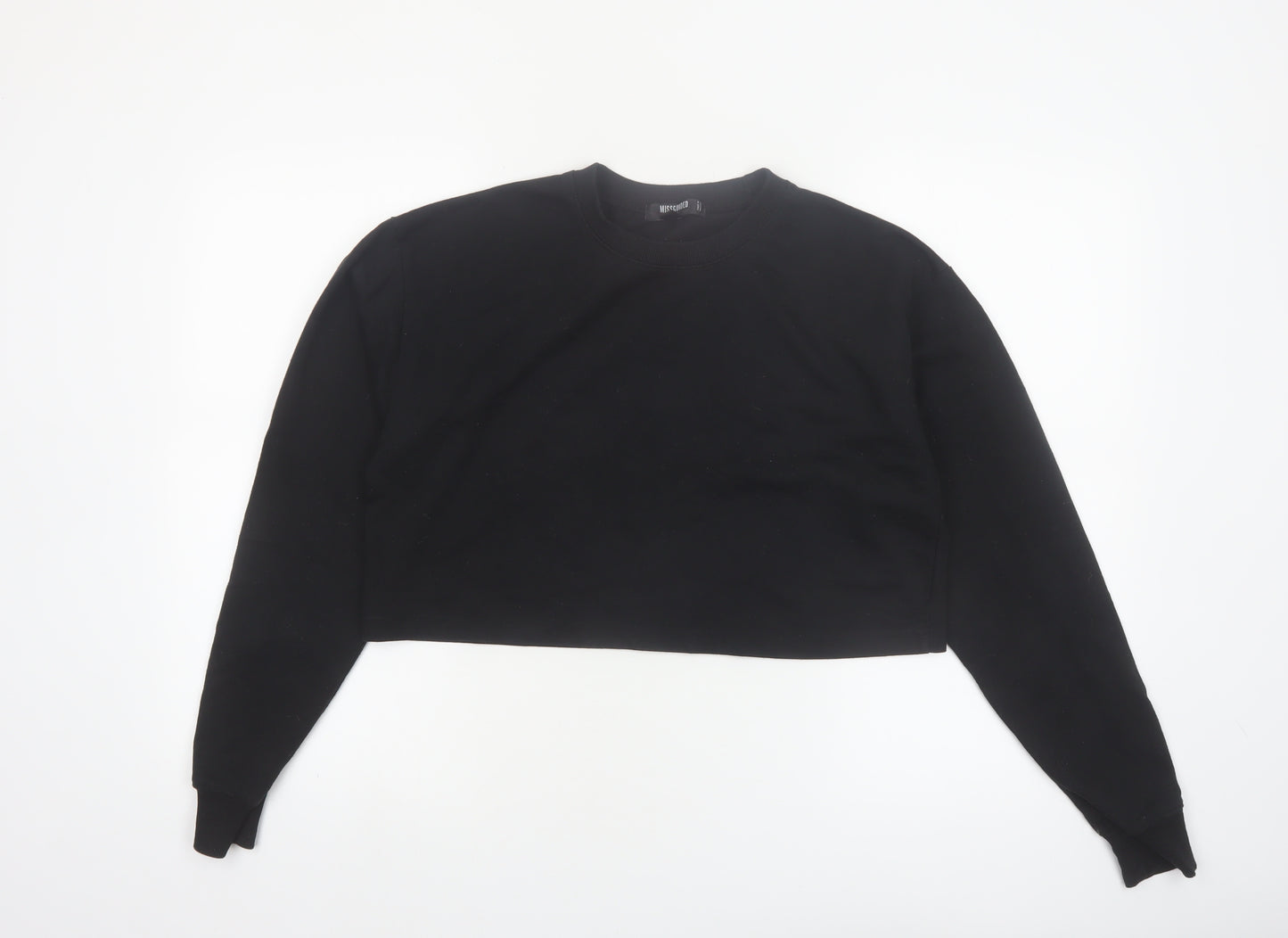Missguided Women Black Cropped Long Sleeve Crew Neck Tall Size 10 Top