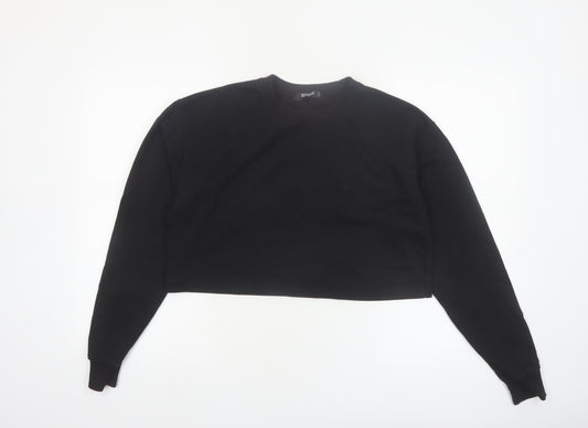 Missguided Women Black Cropped Long Sleeve Crew Neck Tall Size 10 Top