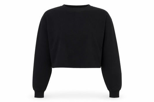 Front view of Missguided Women Black Cropped Long Sleeve Crew Neck Tall, size 10, Top