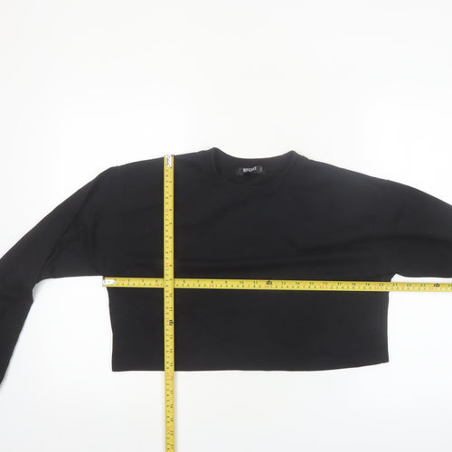 Missguided Women Black Cropped Long Sleeve Crew Neck Tall Size 10 Top