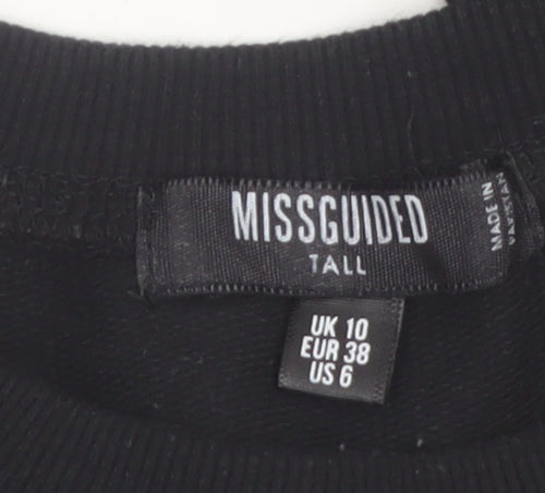 Missguided Women Black Cropped Long Sleeve Crew Neck Tall Size 10 Top