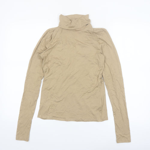 H&M Women Beige Roll Neck Long Sleeve Basic Jersey Top Size S