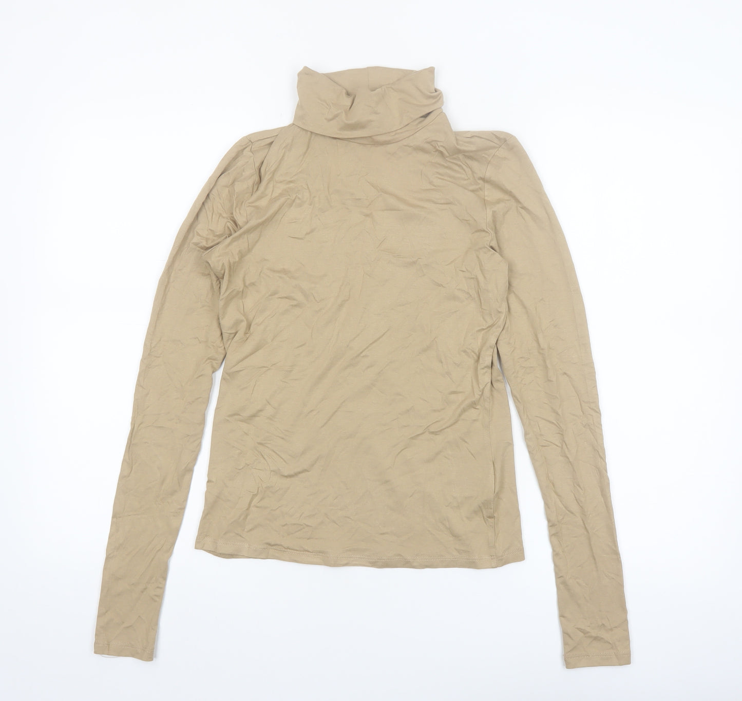 H&M Women Beige Roll Neck Long Sleeve Basic Jersey Top Size S