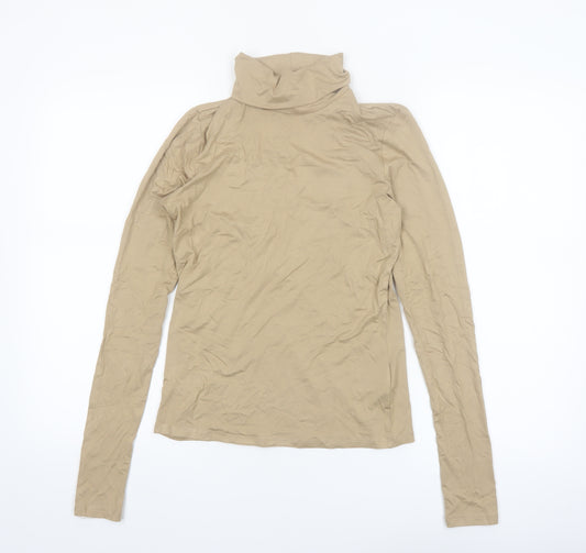 H&M Women Beige Roll Neck Long Sleeve Basic Jersey Top Size S