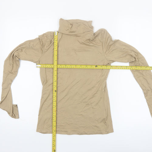 H&M Women Beige Roll Neck Long Sleeve Basic Jersey Top Size S