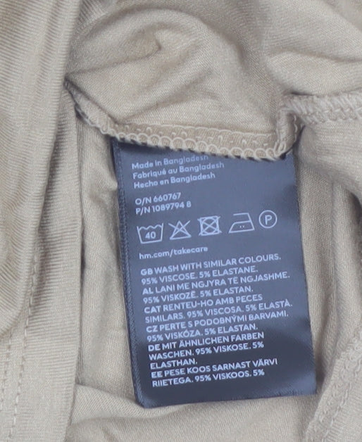 H&M Women Beige Roll Neck Long Sleeve Basic Jersey Top Size S