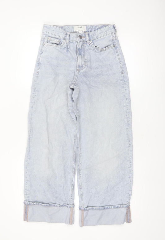 Marks and Spencer Women’s Blue Wide-Leg High Rise Jeans Size 8 Short