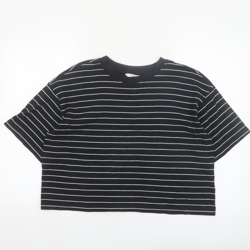 Marks and Spencer Women's Black Striped Relaxed T-Shirt Size 14