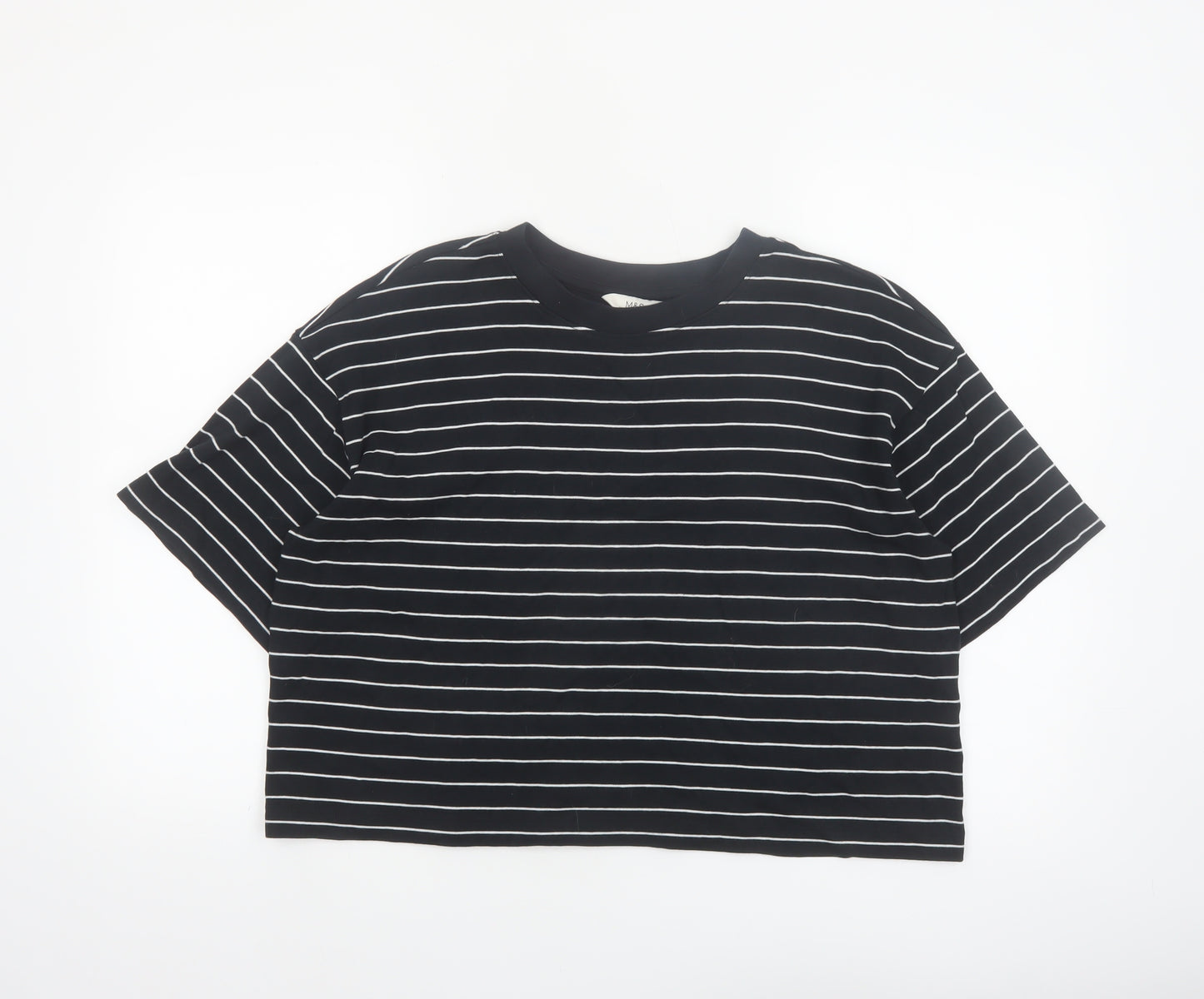 Marks and Spencer Women's Black Striped Relaxed T-Shirt Size 14