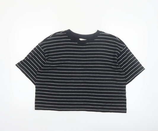 Marks and Spencer Women's Black Striped Relaxed T-Shirt Size 14