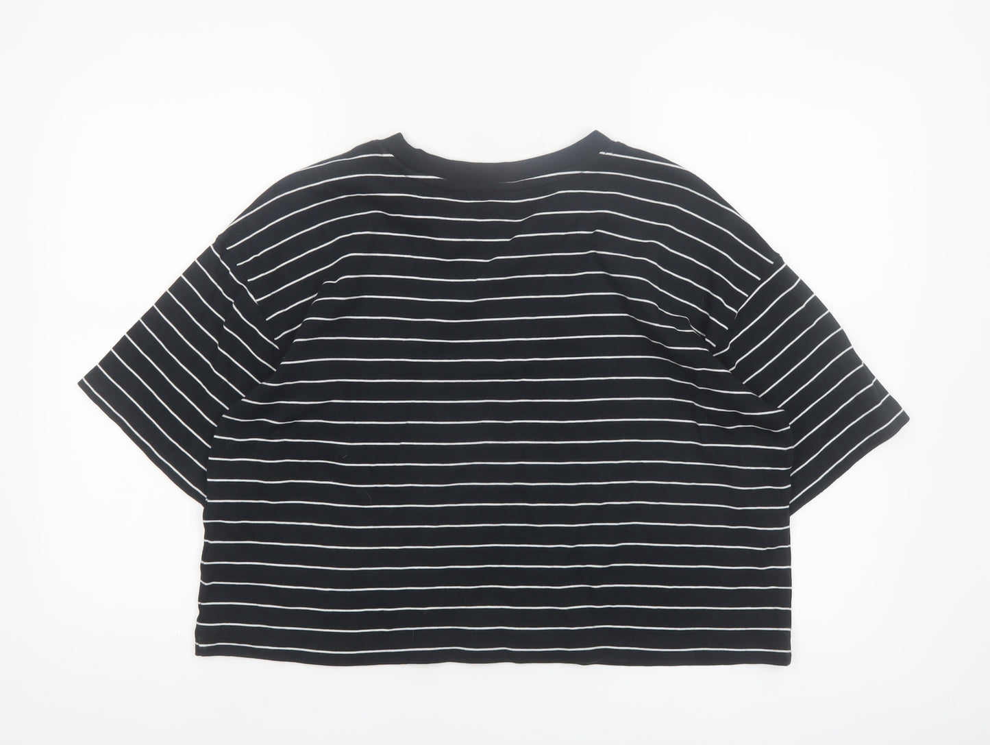 Marks and Spencer Women's Black Striped Relaxed T-Shirt Size 14