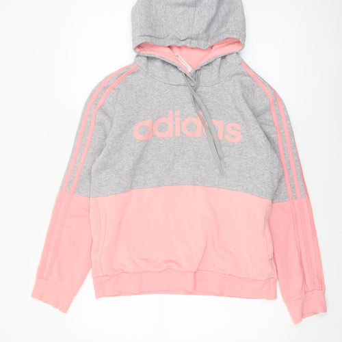 Adidas Womens Grey Pink Pullover Hoodie Size 12-14 Cotton Blend