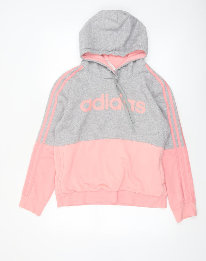 Adidas Womens Grey Pink Pullover Hoodie Size 12-14 Cotton Blend