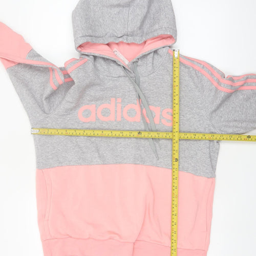 Adidas Womens Grey Pink Pullover Hoodie Size 12-14 Cotton Blend