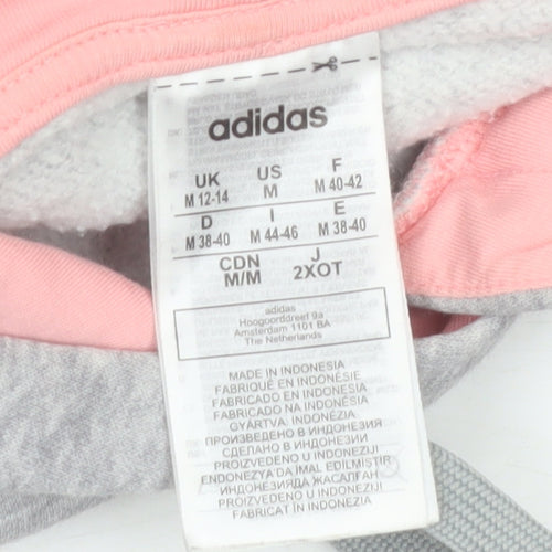 Adidas Womens Grey Pink Pullover Hoodie Size 12-14 Cotton Blend