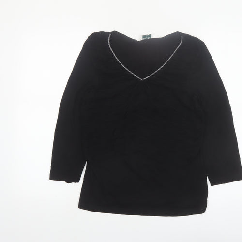 Kaliko Women's Black V-Neck 3/4 Sleeve Tunic Blouse Size 12