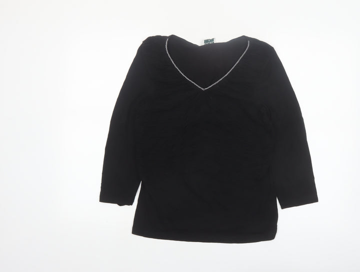 Kaliko Women's Black V-Neck 3/4 Sleeve Tunic Blouse Size 12