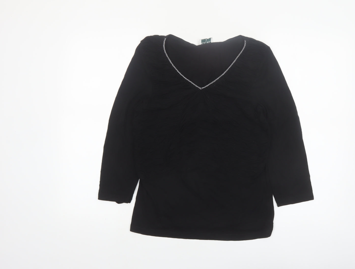 Kaliko Women's Black V-Neck 3/4 Sleeve Tunic Blouse Size 12