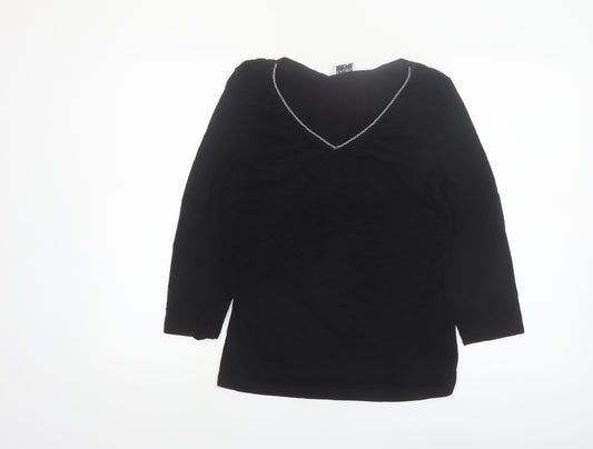 Kaliko Women's Black V-Neck 3/4 Sleeve Tunic Blouse Size 12