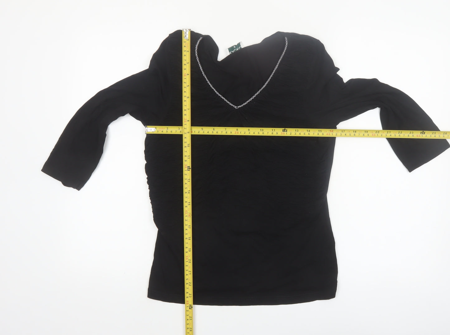 Kaliko Women's Black V-Neck 3/4 Sleeve Tunic Blouse Size 12