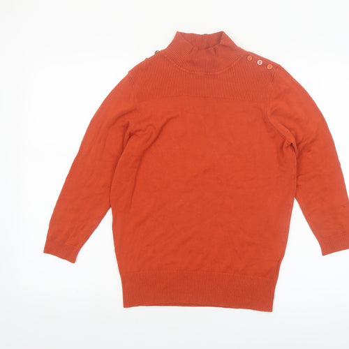 Wallis Women Orange Roll Neck Button Detail Jumper Size 12